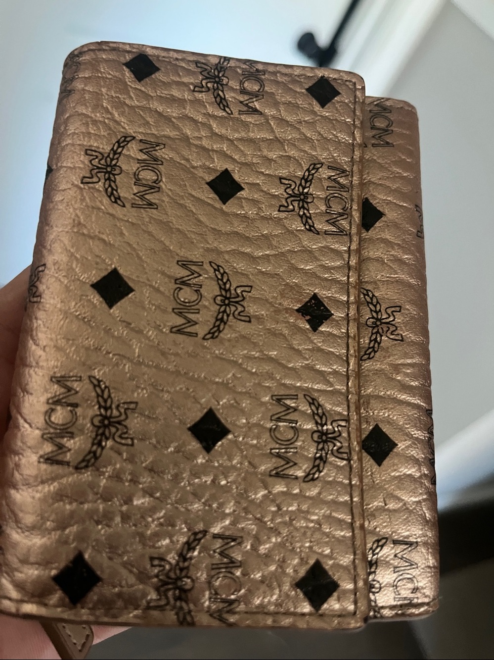 MCM Visetos Trifold Flap Snap Champange Metallic Leather Wallet - Picture 8 of 17